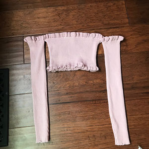 rose long-sleeve, off the shoulder, crop top